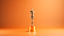 An Award Statue In Gold. Minimalistic Wallpaper. Concept Of Success In Entertainment And Business. 