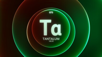 Canvas Print - Tantalum as Element 73 of the Periodic Table. Concept illustration on abstract green red gradient rings seamless loop background. Title design for science content and infographic showcase display.