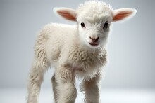 A Young Lamb On A White Background