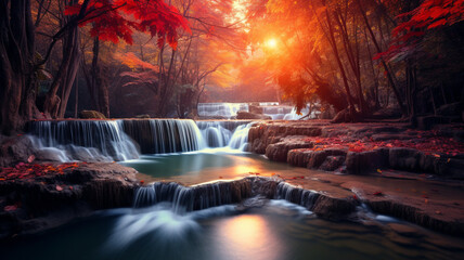 Wall Mural - beautiful waterfall in the forest