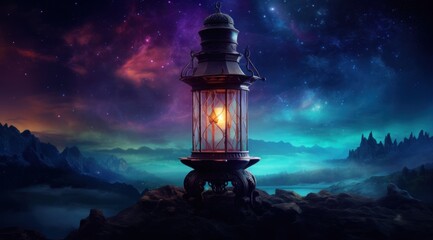 Wall Mural - crescent on blurry background with shiny stars