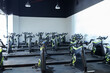 Healthy lifestyle concept. Spinning class with empty bikes. fitness, sport, training