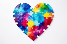 Puzzle Pieces Form A Heart. Valentine's Day Background With Copy Space