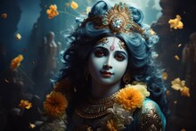 Krishna In Asian Style. Religious Concept With Selective Focus And Copy Space