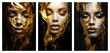Set of female surreal art posters, abstract black and golden modern woman concept art