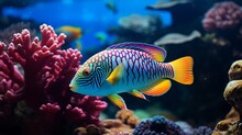 A Close-up Of A Colorful Tropical Fish Swimming In A Coral Reef