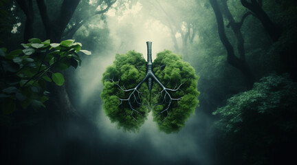 Green tree lungs isolated in a green forest. Health and green environment concept