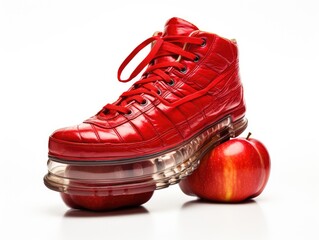 Fantastic Shoes Made of Fresh Fruits and Vegetables, Vegan Fashion, White Background, Creative Shoes