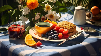 Wall Mural - healthy breakfast, breakfast with fruits and healthy food