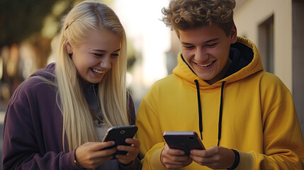 two teenagers using mobile phone