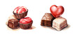 Chocolate candies, valentine's day, watercolor clipart illustration with isolated background.