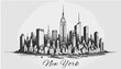 Diese atemberaubende Vektor-Illustration zeigt die  Skyline von New York City in einem detailreichen Panoramastil. dieses Kunstwerk erfasst die ikonischen Wolkenkratzer der Stadt die niemals schläft.