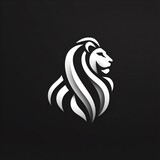 Fototapeta  - A black and white lion head logo on a dark background, vector art, generative ai