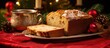 During the holiday breakfast, a scrumptious loaf of apple-carrot-cranberry-walnut pound cake adorned the table, its warm cinnamon scent filling the room against a backdrop of festive decorations.
