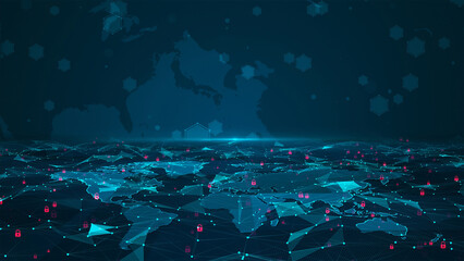 Wall Mural - dark blue technology security digital red key background