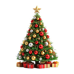christmas tree decoration with gift underneath transparent background