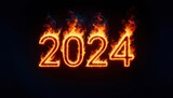 Fototapeta  - Happy new year 2024 in fire burning style