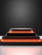 © Nia™ - Black Pedestal of platform display with neon modern stand podium room background. Blank Exhibition stage backdrop or empty product shelf, copy space, generative ai