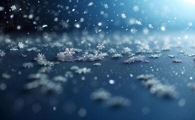  Falling snowflakes and Bokeh with white and blue background.