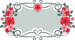 Digital png illustration of green badge with red flowers with copy space on transparent background