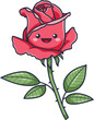 Digital png illustration of happy pink rose with green leaves on transparent background