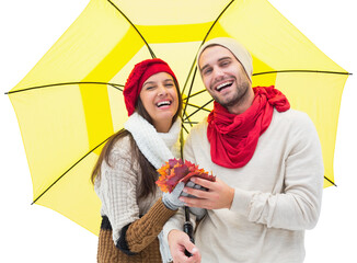 Canvas Print - Digital png photo of caucasian couple with umbrella on transparent background