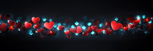 Banner With Red And Blue Hearts On Black Background