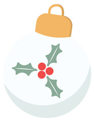 Wall Mural - Christmas balls with holly leaves icon isolated on white background.