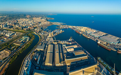 Aerial voew of the port of Tarragona, (Port de Tarragona), one of the largest seaports of Spain