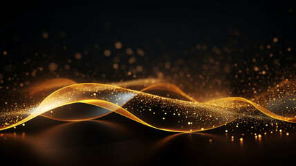 Modern gold wave line smooth and particle abstract on black background