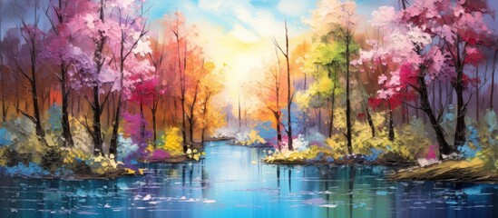 Wall Mural - in the abstract landscape, the sky's vibrant blue melded seamlessly with the shimmering water, becko