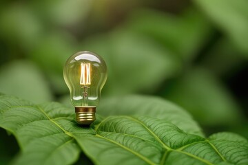 Wall Mural - Hand holding light bulb against nature on green