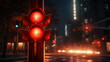 warning lamp in the street at night. Red alert lamp or warning indicator
