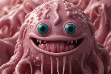 Sticker - A picture of detailed pink slime monster with a scary smile.