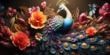 Abstract 3D Bohemian Art Background With Peacock