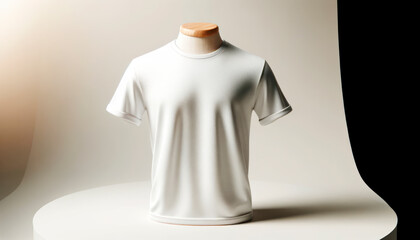 Wall Mural - White t-shirt on mannequin torso with contrasting background. Product photography concept. Generative AI