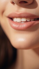 close-up portrait of a smiling female lip, AI generated, background image