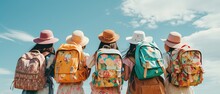 Young Children With Backpack Travel Together In School Field Trip Day, Happy Joyful Young Childhood Lifestyle, Generative Ai