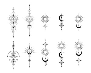 Poster - Vector set of Sacred geometric symbols on white background. Abstract mystic signs collection. Black linear shapes. For you design tattoo, print, posters, t-shirts, textiles.