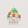 Christmas Tree Symbol made by color Computer keys cap on white background. Minimal Christmas idea concept flat lay. 3D Rendering