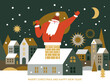 Christmas and New Year Greeting card. Santa Comes Down the Chimney