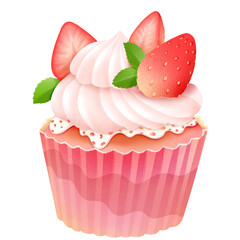 Wall Mural - Strawberry cupcake with fresh strawberry slice