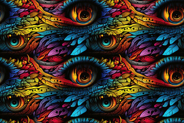 Wall Mural - seamless pattern with looking eyes on multicolored rainbow bright gradient background