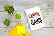 Capital gains different plants in a pot on the table. bright stickers and stickers on a notepad