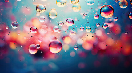 Wall Mural - Bubbles in the water. Colorful abstract background. Copy space. Colorful abstract background with water drops and blurred bokeh lights. 