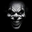 © Hq Visual Studio - Closeup portrait if evil creepy scary clown smiling, isolated on black background