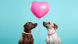 © Mr. B - Adorable Love Canines: Two Dogs on a Blue Love Background, Capturing the Essence of Valentine's Day, Romance, and Love Concept.  Generative AI