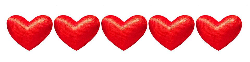 Poster - Valentine's day banner with five red hearts. love and happiness. PNG, isolated on transparent background. Border.