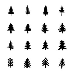 Hand drawn christmas pine tree vector set
