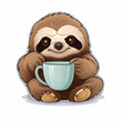 Cozy caffeine When the sloth celebrates the slowness of the morning with its cup.